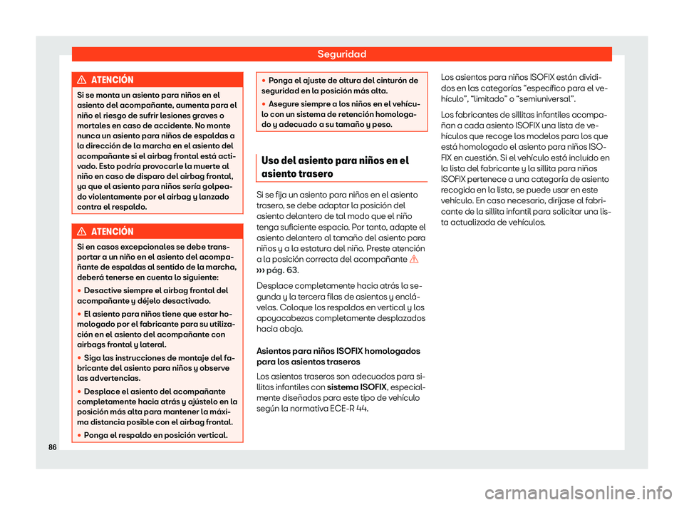 Seat Alhambra 2019  Manual del propietario (in Spanish) Seguridad
ATENCI