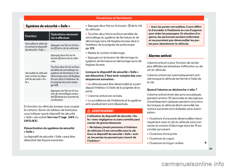 Seat Alhambra 2019  Manuel du propriétaire (in French)  Ouverture et fermeture
Syst