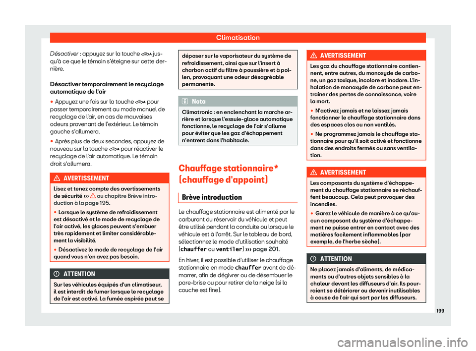 Seat Alhambra 2019  Manuel du propriétaire (in French)  Climatisation
D