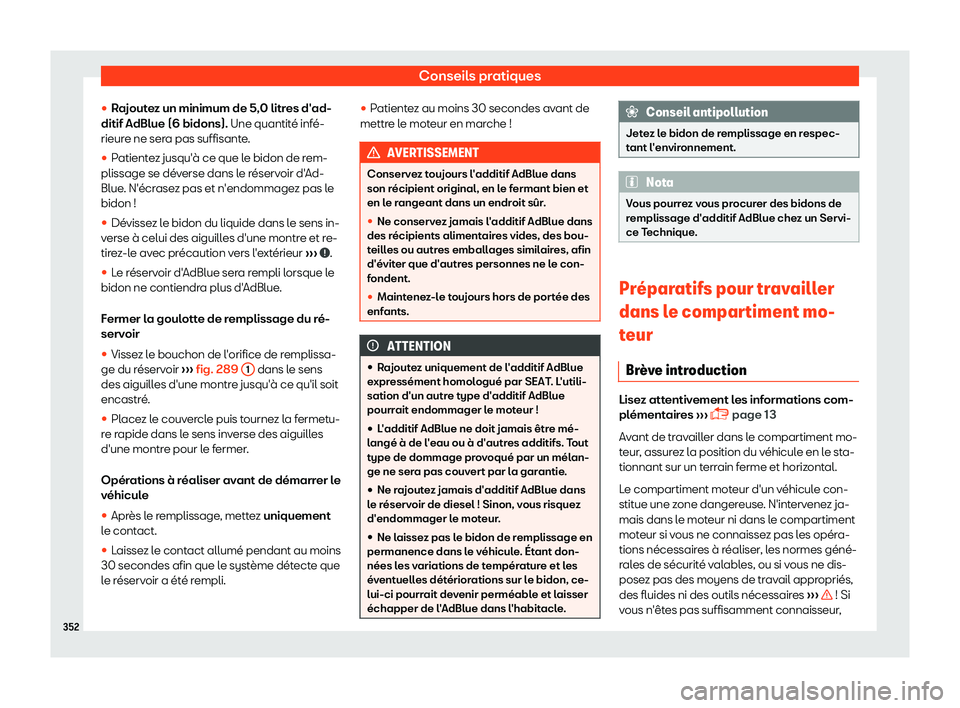 Seat Alhambra 2019  Manuel du propriétaire (in French)  Conseils pratiques

