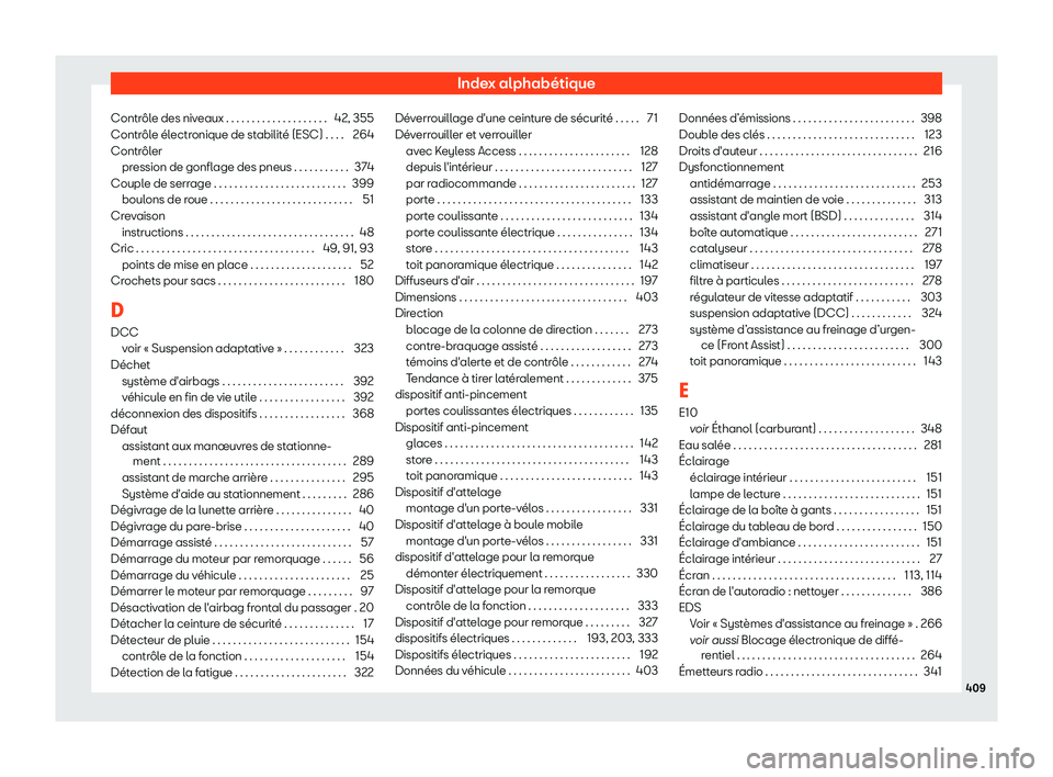 Seat Alhambra 2019 Manuel du propriétaire (in French) Index alphab Seat Alhambra 2019 Manuel du propriétaire (in French) Index alphab