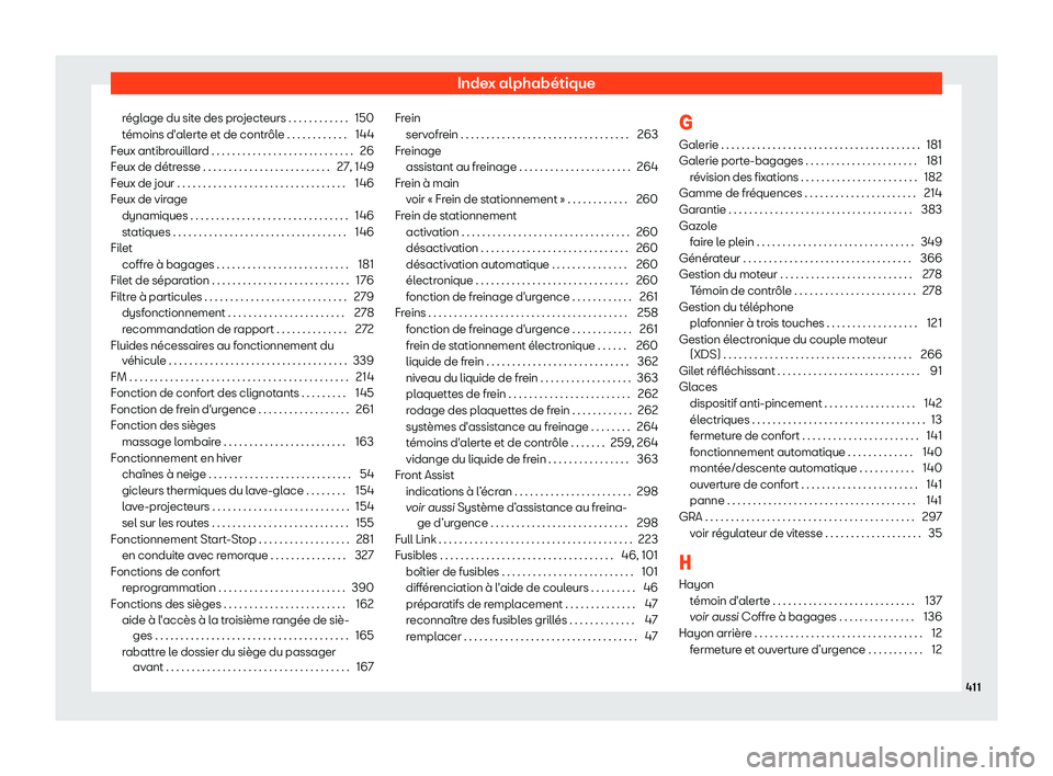 Seat Alhambra 2019 Manuel du propriétaire (in French) Index alphab Seat Alhambra 2019 Manuel du propriétaire (in French) Index alphab