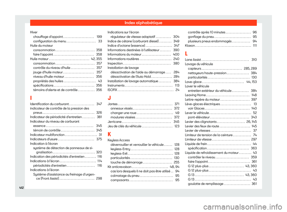 Seat Alhambra 2019 Manuel du propriétaire (in French) Index alphab Seat Alhambra 2019 Manuel du propriétaire (in French) Index alphab