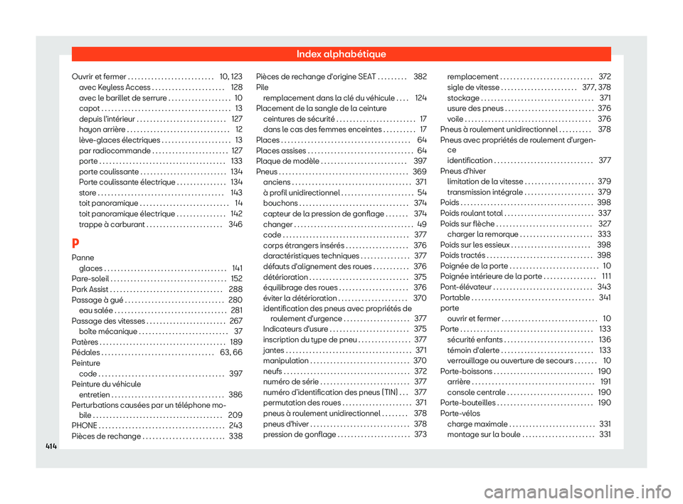 Seat Alhambra 2019 Manuel du propriétaire (in French) Index alphab Seat Alhambra 2019 Manuel du propriétaire (in French) Index alphab