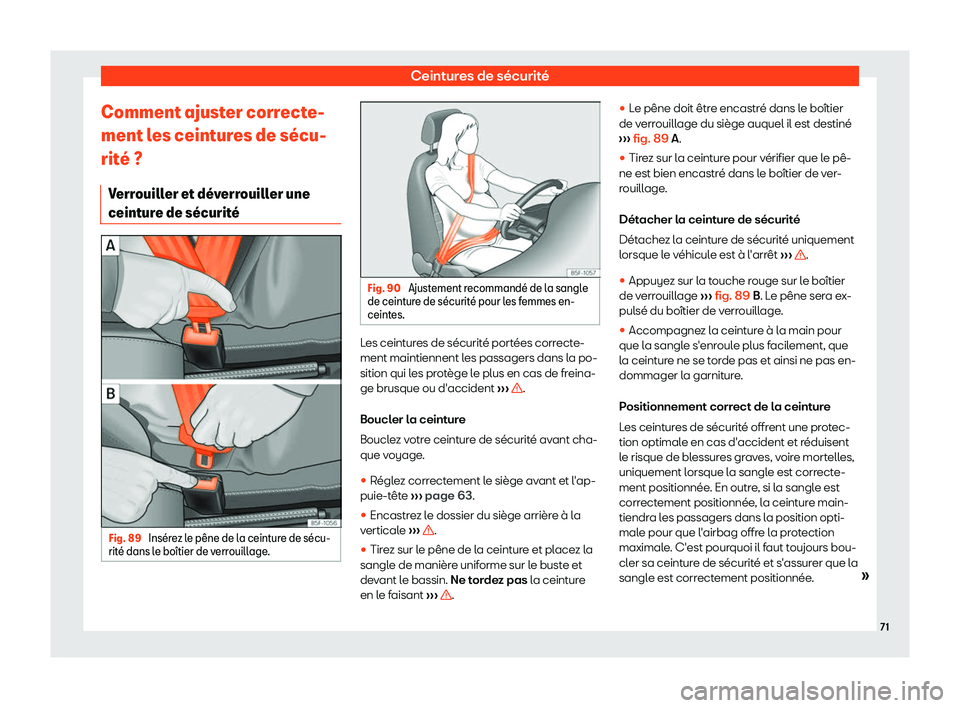 Seat Alhambra 2019 Manuel du propriétaire (in French) Ceintures de s Seat Alhambra 2019 Manuel du propriétaire (in French) Ceintures de s