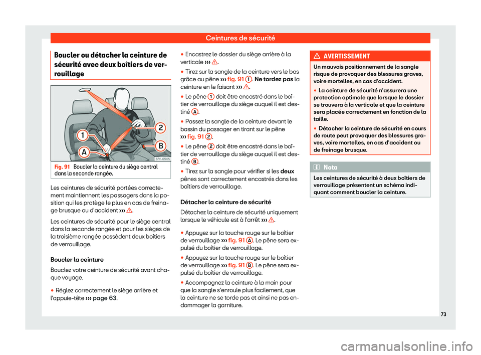 Seat Alhambra 2019 Manuel du propriétaire (in French) Ceintures de s Seat Alhambra 2019 Manuel du propriétaire (in French) Ceintures de s
