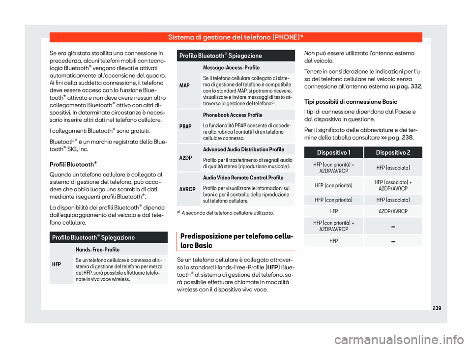 Seat Alhambra 2019  Manuale del proprietario (in Italian) Sistema di gestione del telefono (PHONE)*
Se era gi