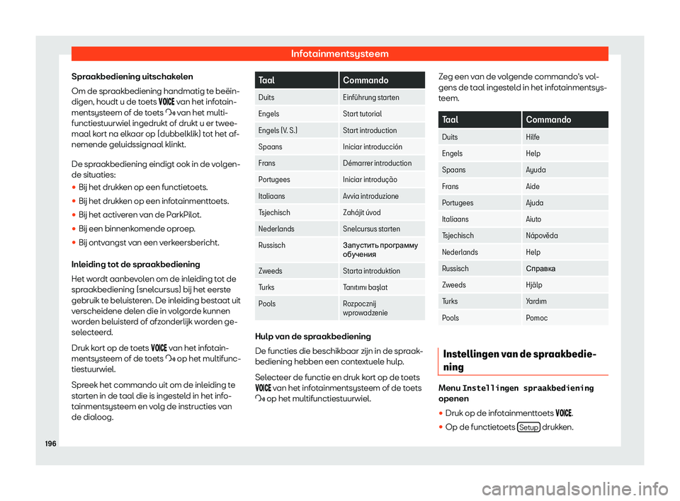 Seat Alhambra 2019  Handleiding (in Dutch) Infotainmentsysteem
Spraakbediening uitschakelen
Om de spr aakbediening handmatig t
e be