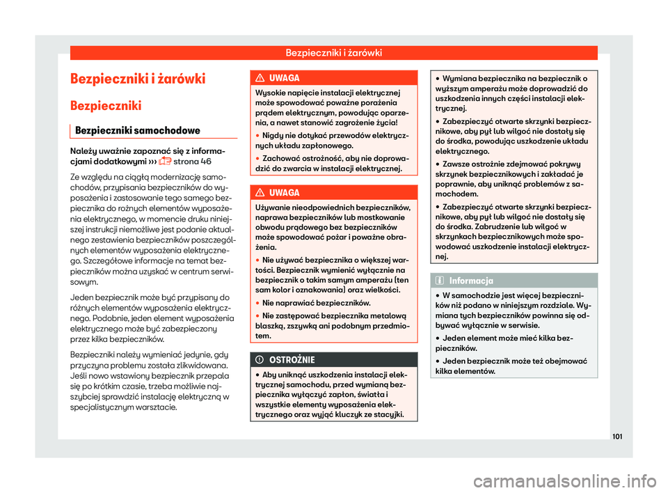 Seat Alhambra 2019  Instrukcja Obsługi (in Polish) Bezpieczniki i 