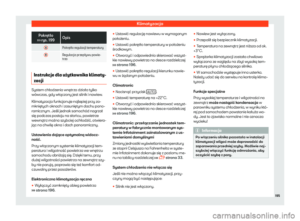 Seat Alhambra 2019  Instrukcja Obsługi (in Polish) Klimatyzacja
Pokr