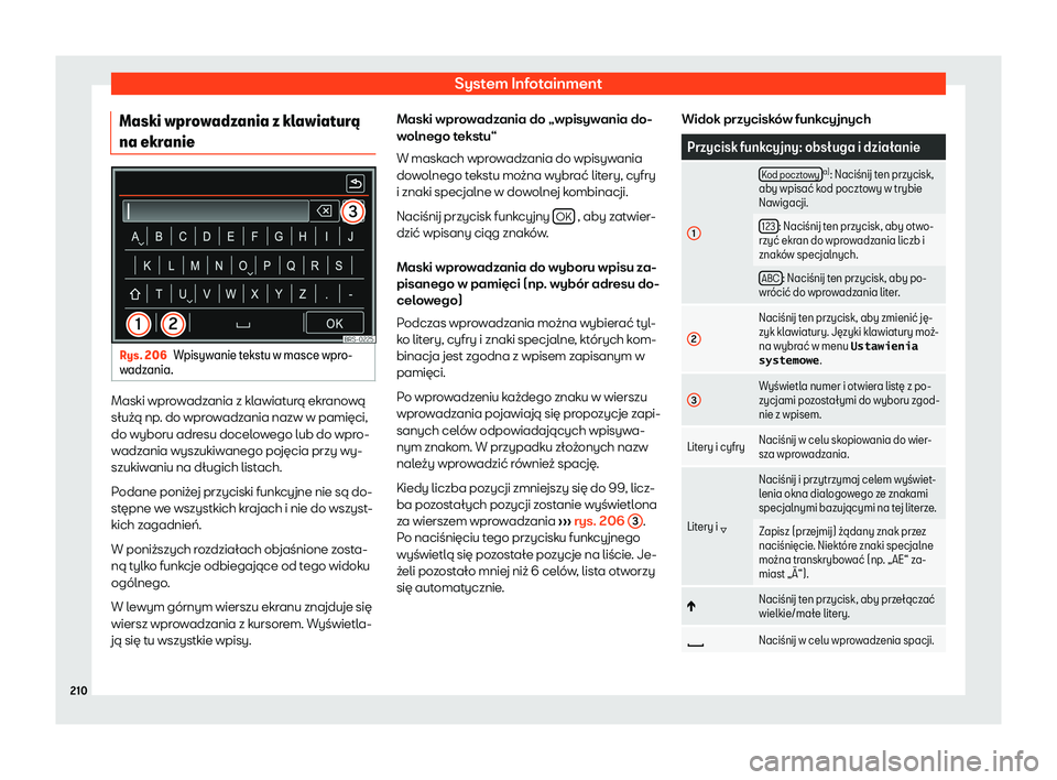 Seat Alhambra 2019  Instrukcja Obsługi (in Polish) System Infotainment
Maski wprowadzania z klawiatur