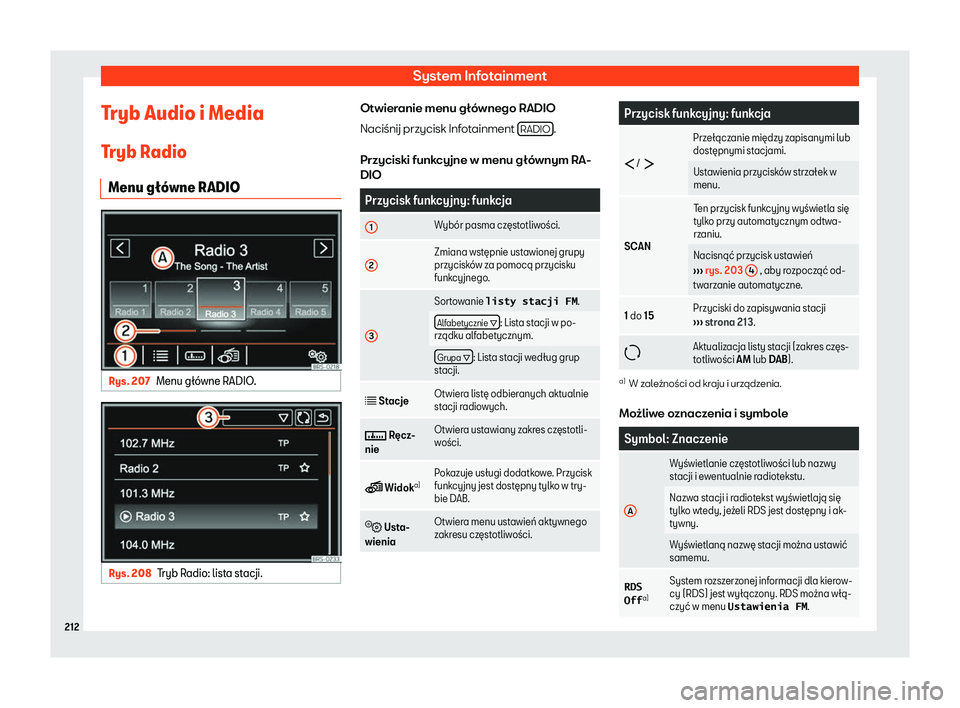 Seat Alhambra 2019  Instrukcja Obsługi (in Polish) System Infotainment
Tryb Audio i Media
T ryb R
adio
Menu g
