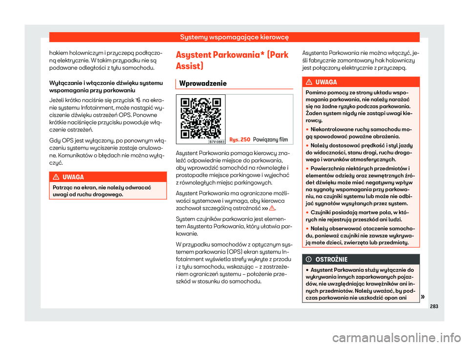 Seat Alhambra 2019  Instrukcja Obsługi (in Polish) Systemy wspomagaj