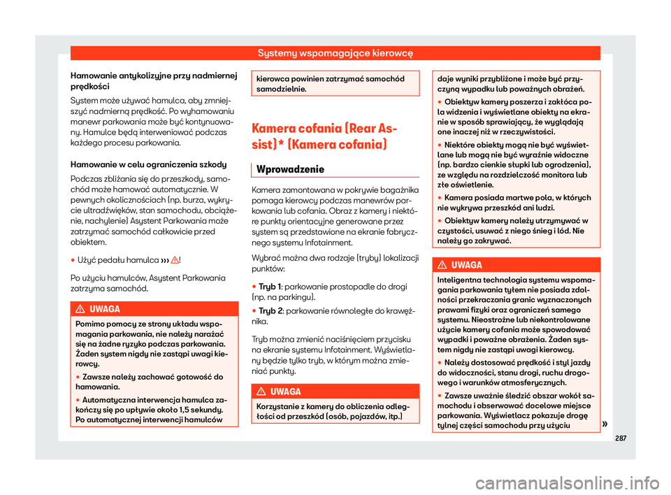 Seat Alhambra 2019  Instrukcja Obsługi (in Polish) Systemy wspomagaj