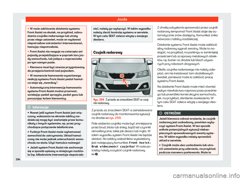 Seat Alhambra 2019  Instrukcja Obsługi (in Polish) Jazda
