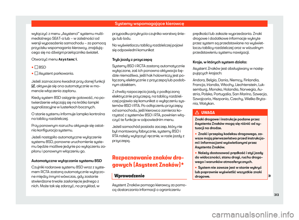 Seat Alhambra 2019  Instrukcja Obsługi (in Polish) Systemy wspomagaj