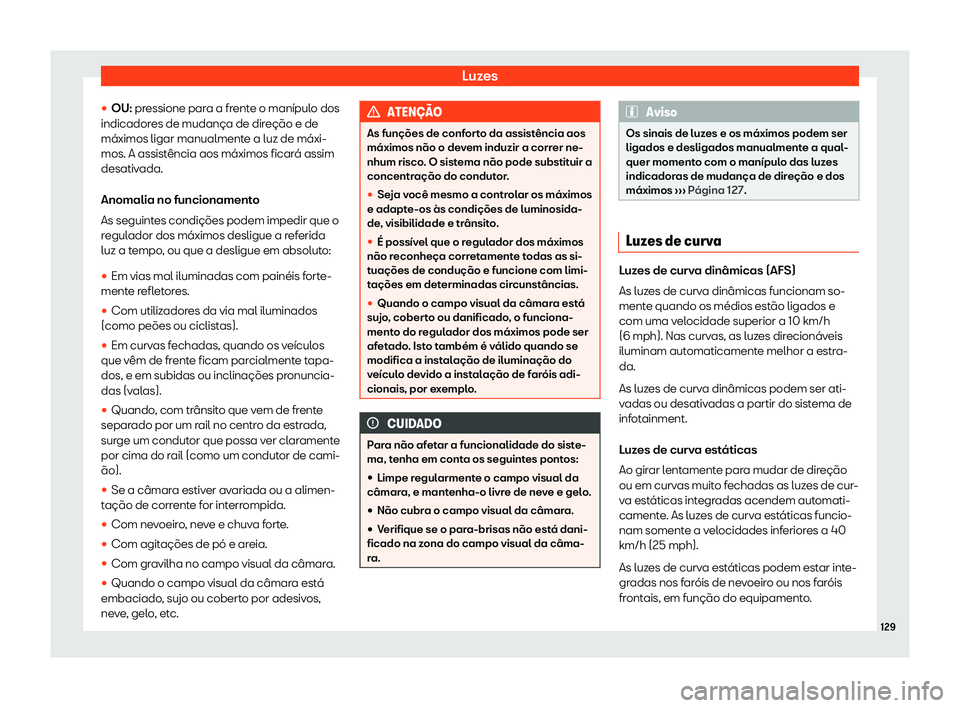 Seat Alhambra 2019  Manual do proprietário (in Portuguese)  Luzes
