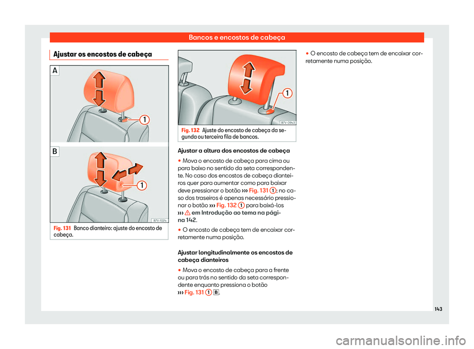 Seat Alhambra 2019  Manual do proprietário (in Portuguese)  Bancos e encostos de cabe