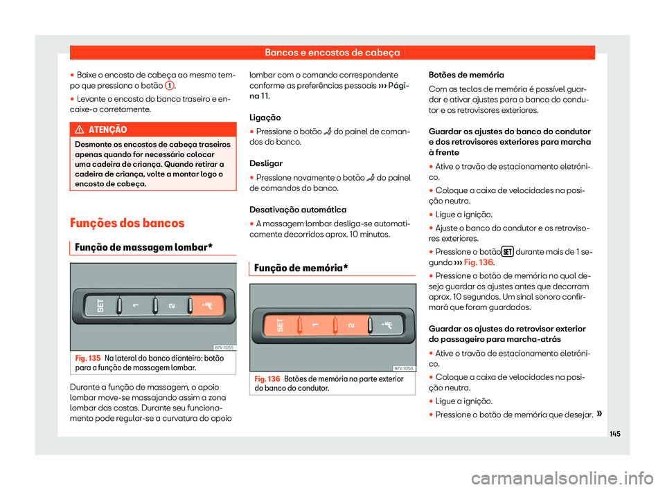 Seat Alhambra 2019  Manual do proprietário (in Portuguese)  Bancos e encostos de cabe