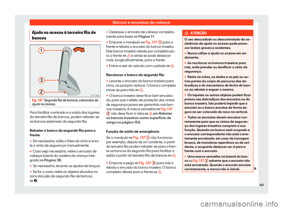 Seat Alhambra 2019  Manual do proprietário (in Portuguese)  Bancos e encostos de cabe