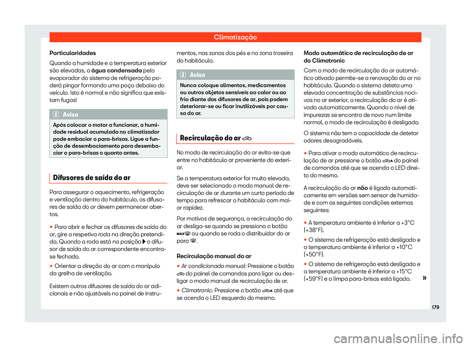 Seat Alhambra 2019 Manual do proprietário (in Portuguese) Climatiza Seat Alhambra 2019 Manual do proprietário (in Portuguese) Climatiza
