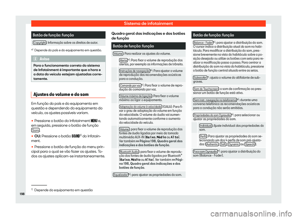 Seat Alhambra 2019  Manual do proprietário (in Portuguese)  Sistema de infotainment
Bot