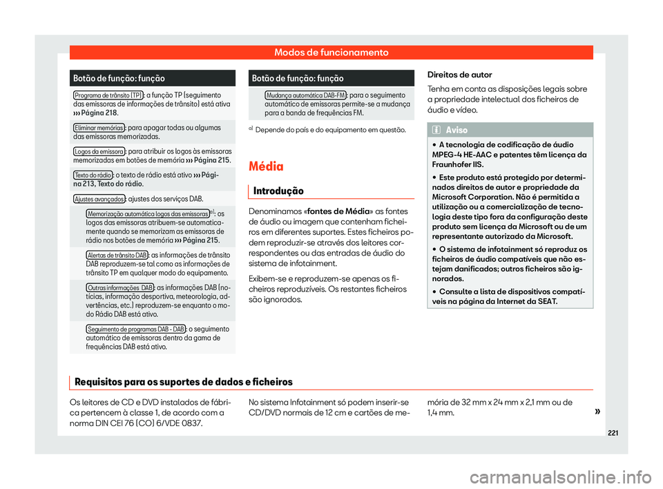 Seat Alhambra 2019  Manual do proprietário (in Portuguese)  Modos de funcionamento
Bot