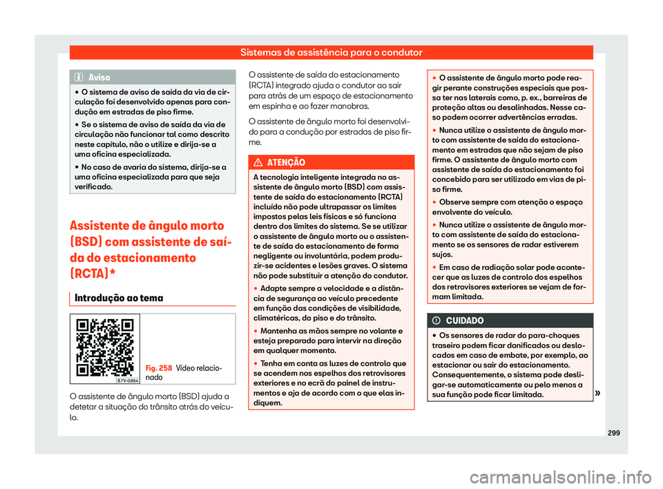 Seat Alhambra 2019  Manual do proprietário (in Portuguese)  Sistemas de assist