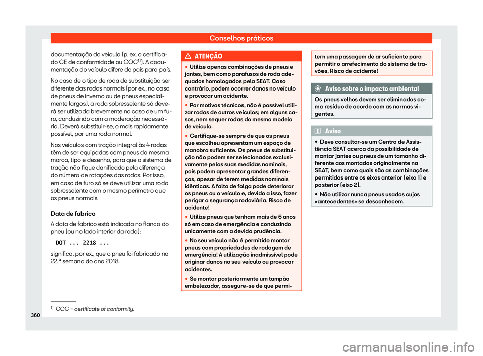 Seat Alhambra 2019  Manual do proprietário (in Portuguese)  Conselhos pr