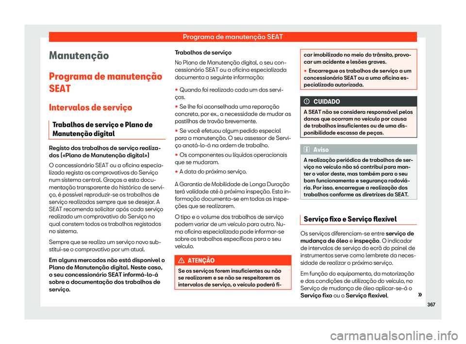 Seat Alhambra 2019  Manual do proprietário (in Portuguese)  Programa de manuten