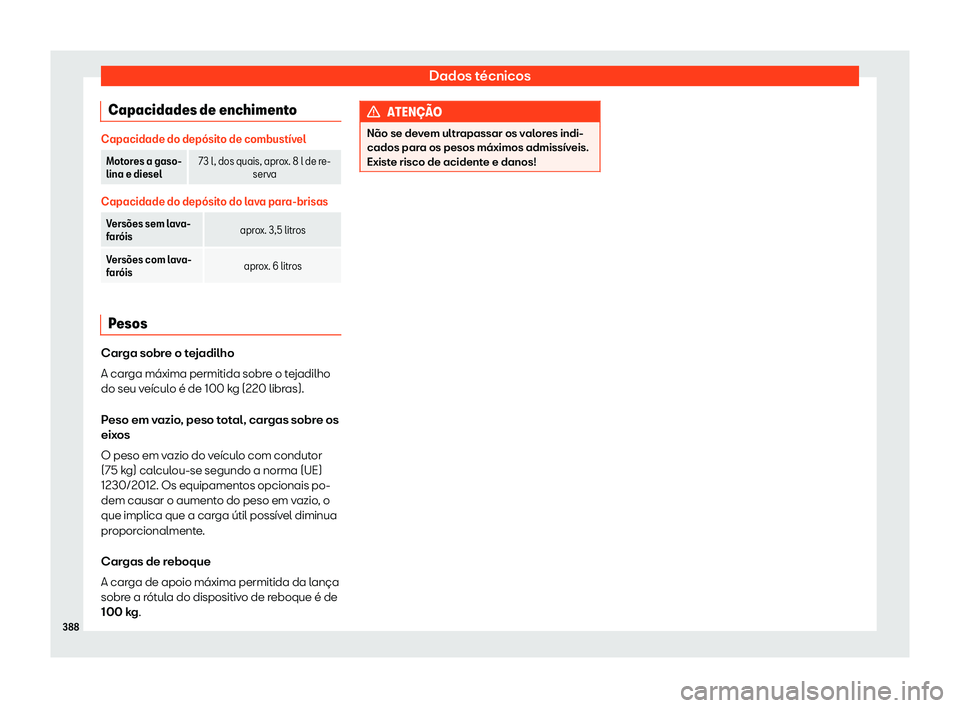 Seat Alhambra 2019 Manual do proprietário (in Portuguese) Dados t Seat Alhambra 2019 Manual do proprietário (in Portuguese) Dados t