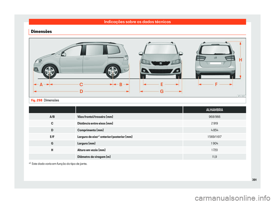 Seat Alhambra 2019 Manual do proprietário (in Portuguese) Indica Seat Alhambra 2019 Manual do proprietário (in Portuguese) Indica