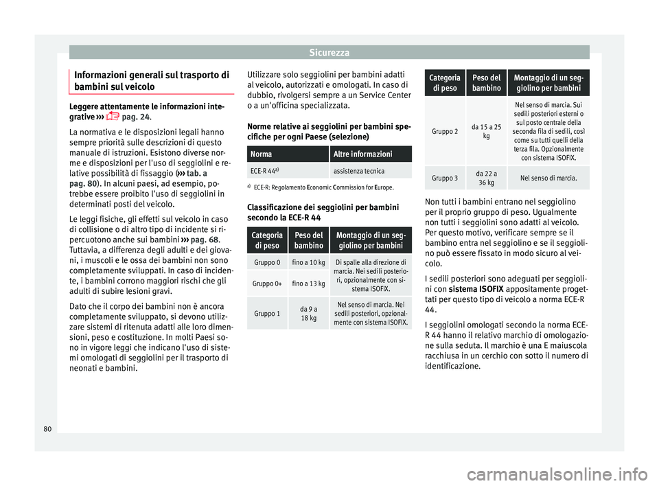 Seat Alhambra 2018 Manuale del proprietario (in Italian) Sicurezza
Informazioni generali sul trasporto di
b amb
ini s
ul veicoloLeggere attentamente le informazioni inte-
grativ
e
›››
pag. 24.
La normativa e le disposizioni legali hanno
sempre Seat Alhambra 2018 Manuale del proprietario (in Italian) Sicurezza
Informazioni generali sul trasporto di
b amb
ini s
ul veicoloLeggere attentamente le informazioni inte-
grativ
e
›››
pag. 24.
La normativa e le disposizioni legali hanno
sempre