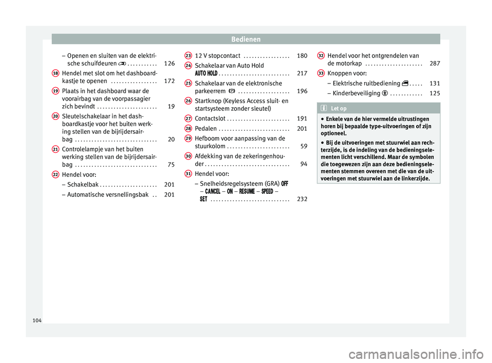 Seat Alhambra 2018  Handleiding (in Dutch) Bedienen
– Openen en s luit
en 
van de elektri-
sche schuifdeuren   . . . . . . . . . . .126
Hendel met slot om het dashboard-
kas
 tje te openen  . . . . . . . . . . . . . . . . . 172
Plaats in 