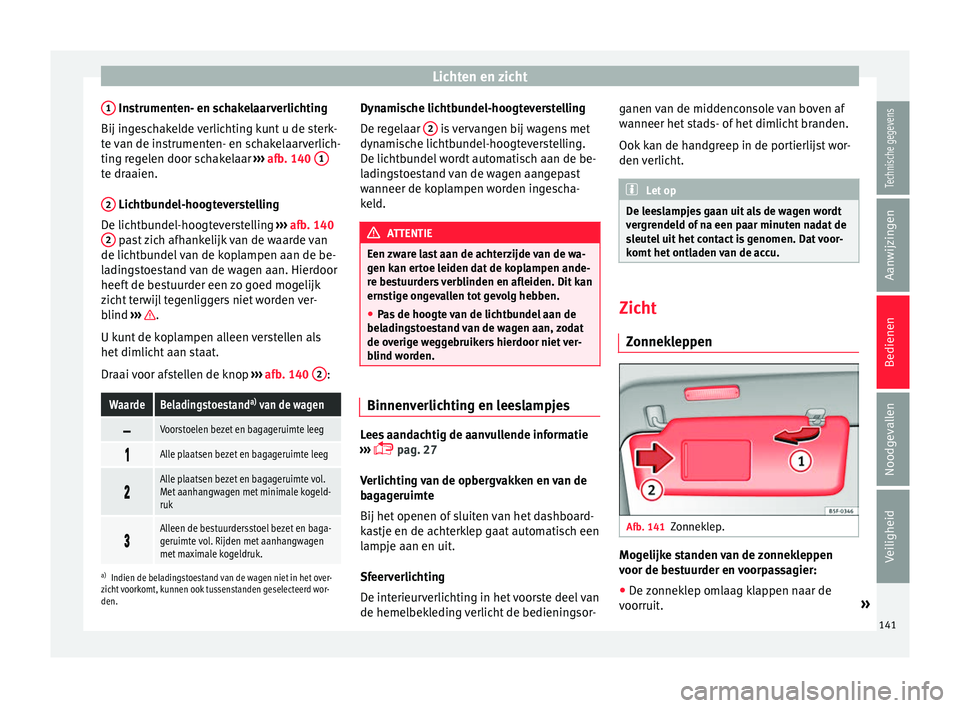 Seat Alhambra 2018 Handleiding (in Dutch) Lichten en zicht
1 Instrumenten- en schakelaarverlichting
Bij in g
e
schakelde verlichting kunt u de sterk-
te van de instrumenten- en schakelaarverlich-
ting regelen door schakelaar ››› afb. Seat Alhambra 2018 Handleiding (in Dutch) Lichten en zicht
1 Instrumenten- en schakelaarverlichting
Bij in g
e
schakelde verlichting kunt u de sterk-
te van de instrumenten- en schakelaarverlich-
ting regelen door schakelaar ››› afb.