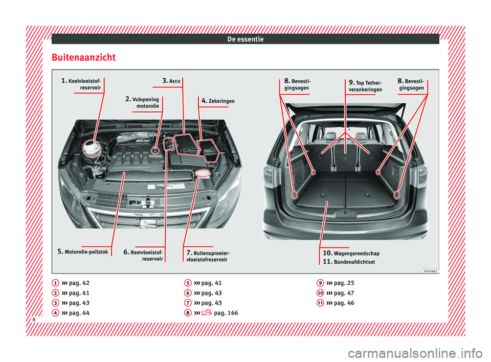 Seat Alhambra 2018  Handleiding (in Dutch) De essentie
Buitenaanzicht ››› 
pag. 42
› ›
› pag. 41
›››  pag. 43
›››  pag. 44
1 2
3
4 ››› 
pag. 41
› ›
› pag. 43
›››  pag. 43
›››   pag. 166
5 6
7
