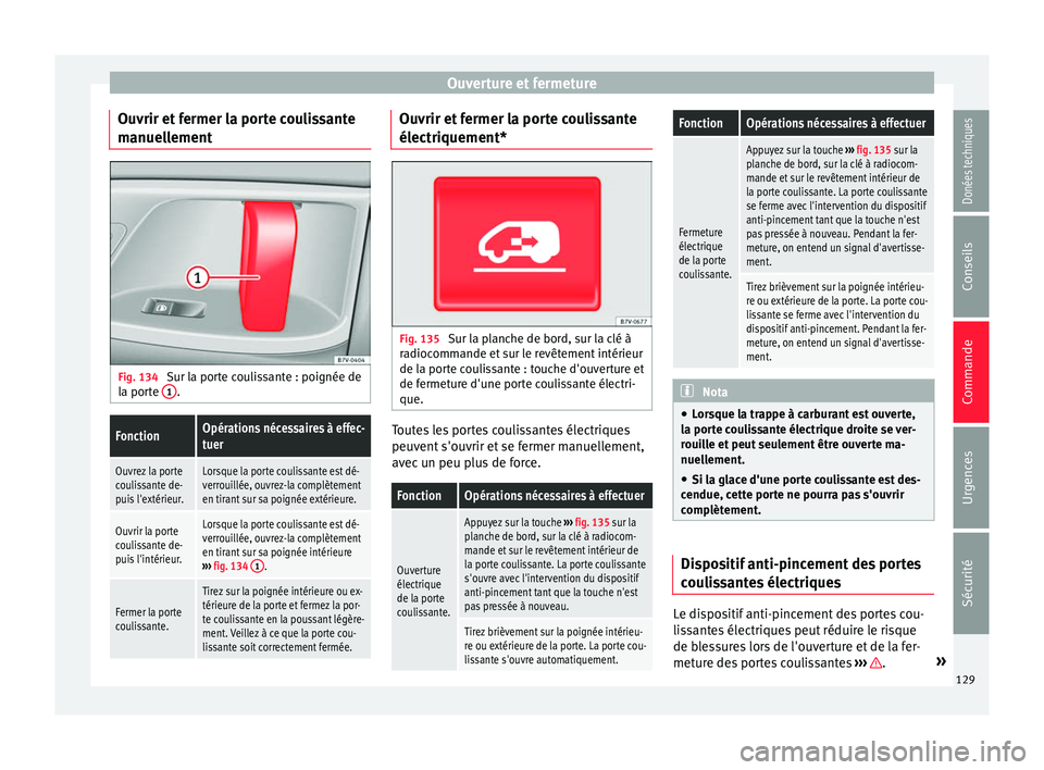 Seat Alhambra 2017 Manuel du propriétaire (in French) Ouverture et fermeture
Ouvrir et fermer la porte coulissante
m anuel
l
ement Fig. 134
Sur la porte coulissante : poignée de
l a por
t
e 1 .
FonctionOpérations nécessaires à effec-
tuer
Ouvrez l Seat Alhambra 2017 Manuel du propriétaire (in French) Ouverture et fermeture
Ouvrir et fermer la porte coulissante
m anuel
l
ement Fig. 134
Sur la porte coulissante : poignée de
l a por
t
e 1 .
FonctionOpérations nécessaires à effec-
tuer
Ouvrez l