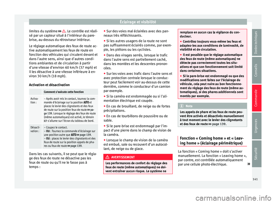 Seat Alhambra 2017 Manuel du propriétaire (in French) Éclairage et visibilité
limites du système ››
› . Le contrôle est réali-
sé p ar u
n c
apteur situé à l'intérieur du pare-
brise, au-dessus du rétroviseur intérieur.
Le réglag Seat Alhambra 2017 Manuel du propriétaire (in French) Éclairage et visibilité
limites du système ››
› . Le contrôle est réali-
sé p ar u
n c
apteur situé à l'intérieur du pare-
brise, au-dessus du rétroviseur intérieur.
Le réglag
