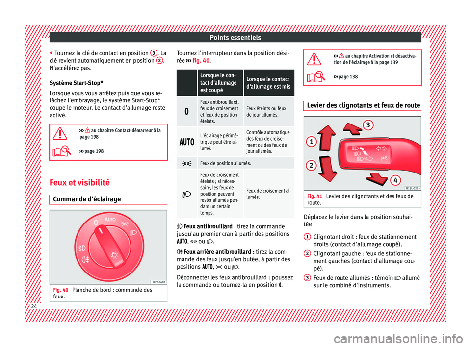 Seat Alhambra 2017 Manuel du propriétaire (in French) Points essentiels
● Tournez
l
a clé de contact en position 3 . La
c lé r
ev
ient automatiquement en position 2 .
N'ac célér
ez
pas.
Système Start-Stop*
Lorsque vous vous arrêtez puis q Seat Alhambra 2017 Manuel du propriétaire (in French) Points essentiels
● Tournez
l
a clé de contact en position 3 . La
c lé r
ev
ient automatiquement en position 2 .
N'ac célér
ez
pas.
Système Start-Stop*
Lorsque vous vous arrêtez puis q