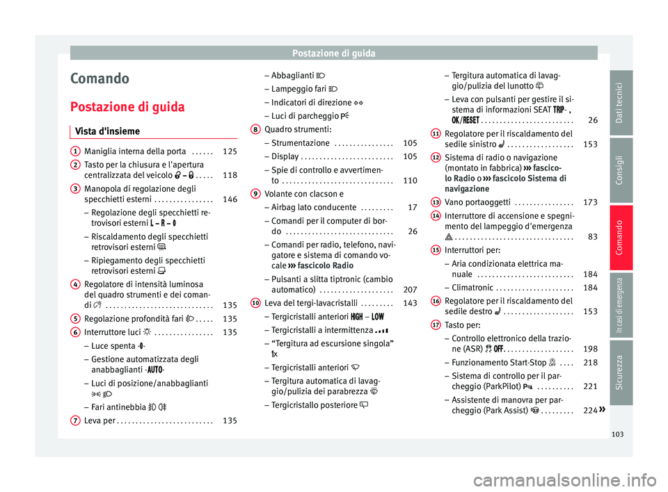 Seat Alhambra 2017 Manuale del proprietario (in Italian) Postazione di guida
Comando
P o
s
tazione di guida
Vista d'insieme Maniglia interna della porta
. . . . . .125
Tasto per la chiusura e l'apertura
centr alizz
ata del veicolo . Seat Alhambra 2017 Manuale del proprietario (in Italian) Postazione di guida
Comando
P o
s
tazione di guida
Vista d'insieme Maniglia interna della porta
. . . . . .125
Tasto per la chiusura e l'apertura
centr alizz
ata del veicolo .