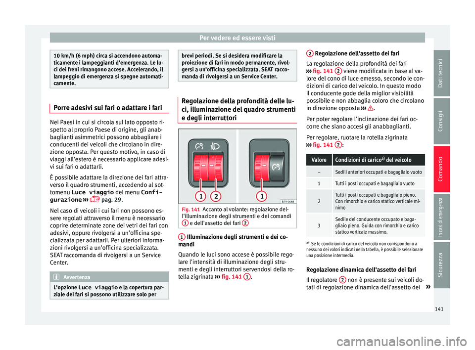 Seat Alhambra 2017 Manuale del proprietario (in Italian) Per vedere ed essere visti
10 km/h (6 mph) circa si accendono automa-
ticament
e i l
ampeggianti d'emergenza. Le lu-
ci dei freni rimangono accese. Accelerando, il
lampeggio di emergenza si spegne Seat Alhambra 2017 Manuale del proprietario (in Italian) Per vedere ed essere visti
10 km/h (6 mph) circa si accendono automa-
ticament
e i l
ampeggianti d'emergenza. Le lu-
ci dei freni rimangono accese. Accelerando, il
lampeggio di emergenza si spegne