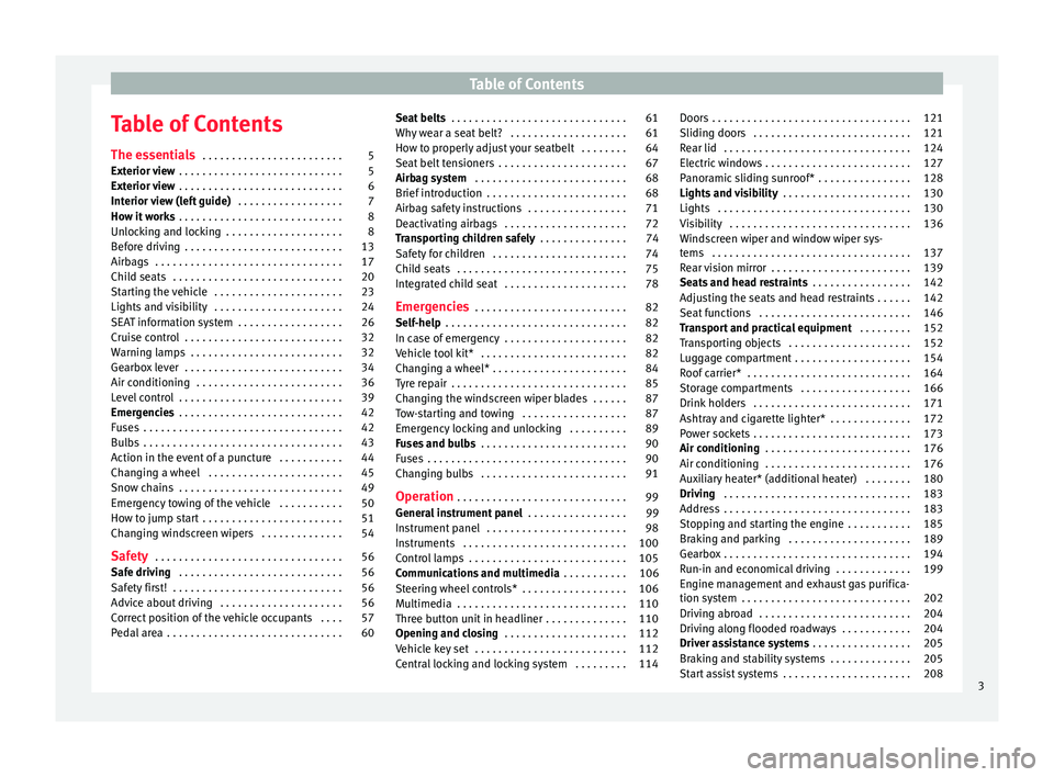 Seat Alhambra 2016 Owners Manual Table of Contents
Table of Contents
The e s
senti
als . . . . . . . . . . . . . . . . . . . . . . . . 5
Exterior view . . . . . . . . . . . . . . . . . . . . . . . . . . . . 5
Exterior view . . . . Seat Alhambra 2016 Owners Manual Table of Contents
Table of Contents
The e s
senti
als . . . . . . . . . . . . . . . . . . . . . . . . 5
Exterior view . . . . . . . . . . . . . . . . . . . . . . . . . . . . 5
Exterior view . . . .