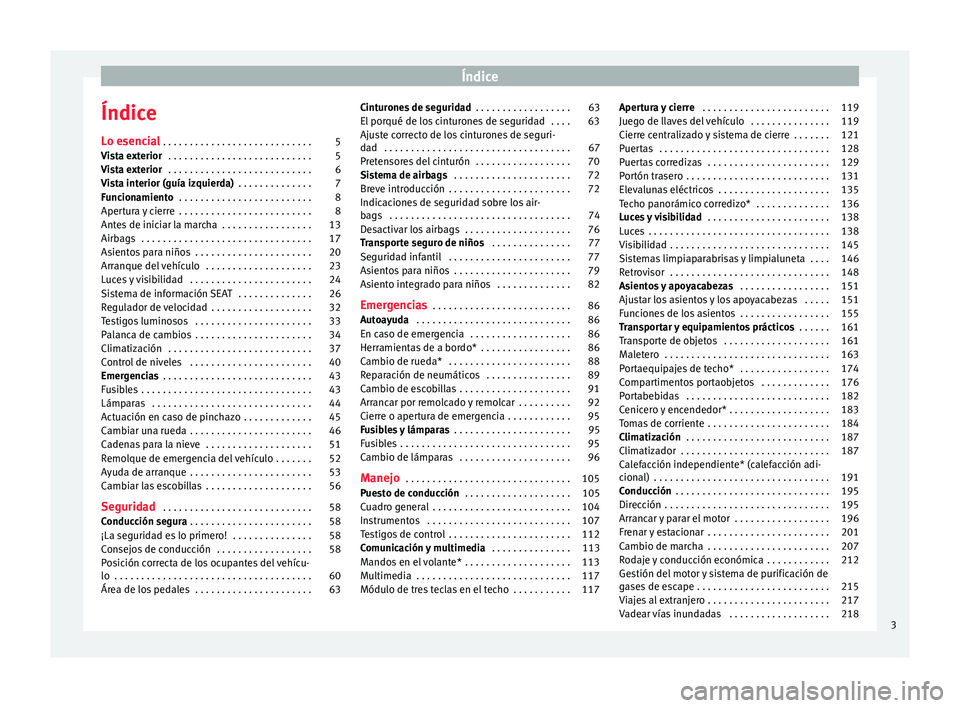 Seat Alhambra 2016  Manual del propietario (in Spanish) Índice
Índice
L o e
senc
ial . . . . . . . . . . . . . . . . . . . . . . . . . . . . 5
Vista exterior  . . . . . . . . . . . . . . . . . . . . . . . . . . . 5
Vista exterior  . . . . . . . . . . . .