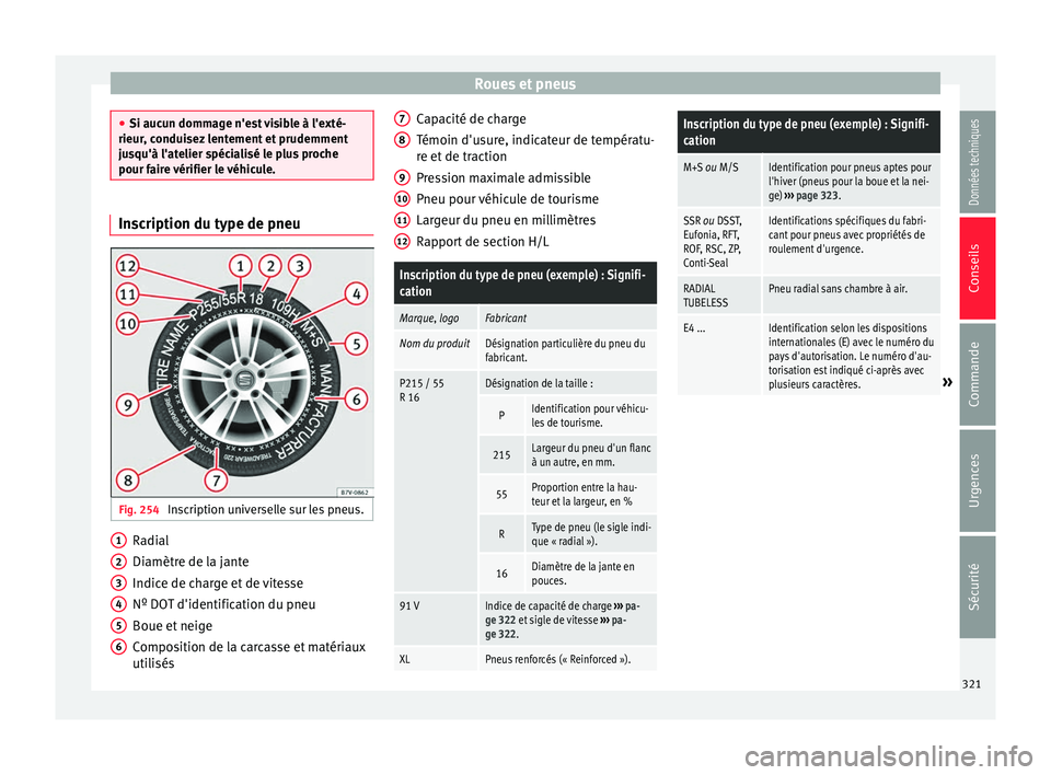 Seat Alhambra 2016 Manuel du propriétaire (in French) Roues et pneus
●
Si aucu n domm
age n'est visible à l'exté-
rieur, conduisez lentement et prudemment
jusqu'à l'atelier spécialisé le plus proche
pour faire vérifier le véhicul Seat Alhambra 2016 Manuel du propriétaire (in French) Roues et pneus
●
Si aucu n domm
age n'est visible à l'exté-
rieur, conduisez lentement et prudemment
jusqu'à l'atelier spécialisé le plus proche
pour faire vérifier le véhicul