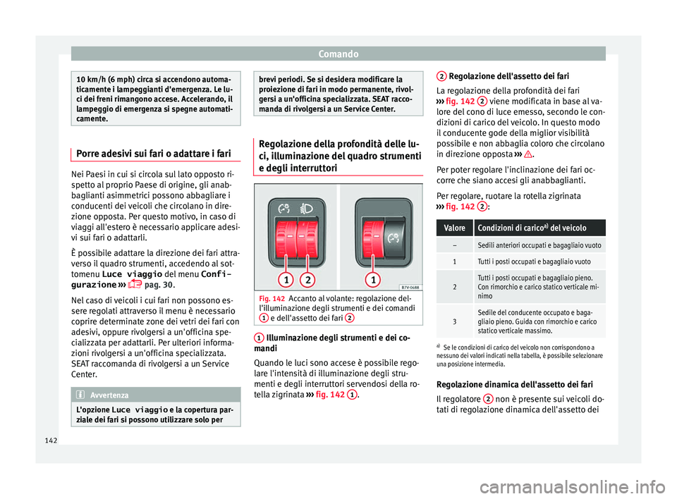 Seat Alhambra 2016 Manuale del proprietario (in Italian) Comando
10 km/h (6 mph) circa si accendono automa-
ticament
e i l
ampeggianti d'emergenza. Le lu-
ci dei freni rimangono accese. Accelerando, il
lampeggio di emergenza si spegne automati-
camente. Seat Alhambra 2016 Manuale del proprietario (in Italian) Comando
10 km/h (6 mph) circa si accendono automa-
ticament
e i l
ampeggianti d'emergenza. Le lu-
ci dei freni rimangono accese. Accelerando, il
lampeggio di emergenza si spegne automati-
camente.