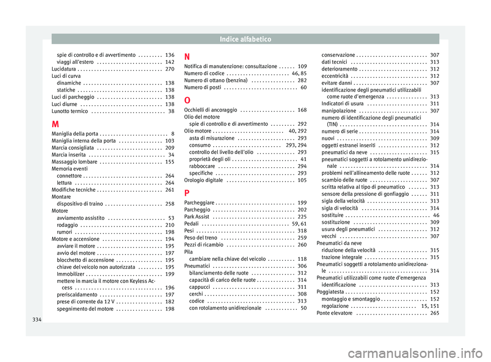 Seat Alhambra 2016 Manuale del proprietario (in Italian) Indice alfabetico
spie di controllo e di avvertimento . . . . . . . . . 136
v i
ag
gi all'estero . . . . . . . . . . . . . . . . . . . . . . . . 142
Lucidatura . . . . . . . . . . . . . . . . . Seat Alhambra 2016 Manuale del proprietario (in Italian) Indice alfabetico
spie di controllo e di avvertimento . . . . . . . . . 136
v i
ag
gi all'estero . . . . . . . . . . . . . . . . . . . . . . . . 142
Lucidatura . . . . . . . . . . . . . . . . .