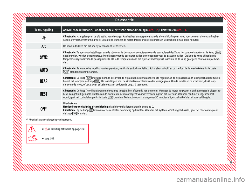 Seat Alhambra 2016  Handleiding (in Dutch) De essentieToets, regelingAanvullende informatie. Handbediende elektrische airconditioning 
››› afb. 52; Climatronic  ››› afb. 53. 
Climatronic: Naargelang van de uitrusting van de wage