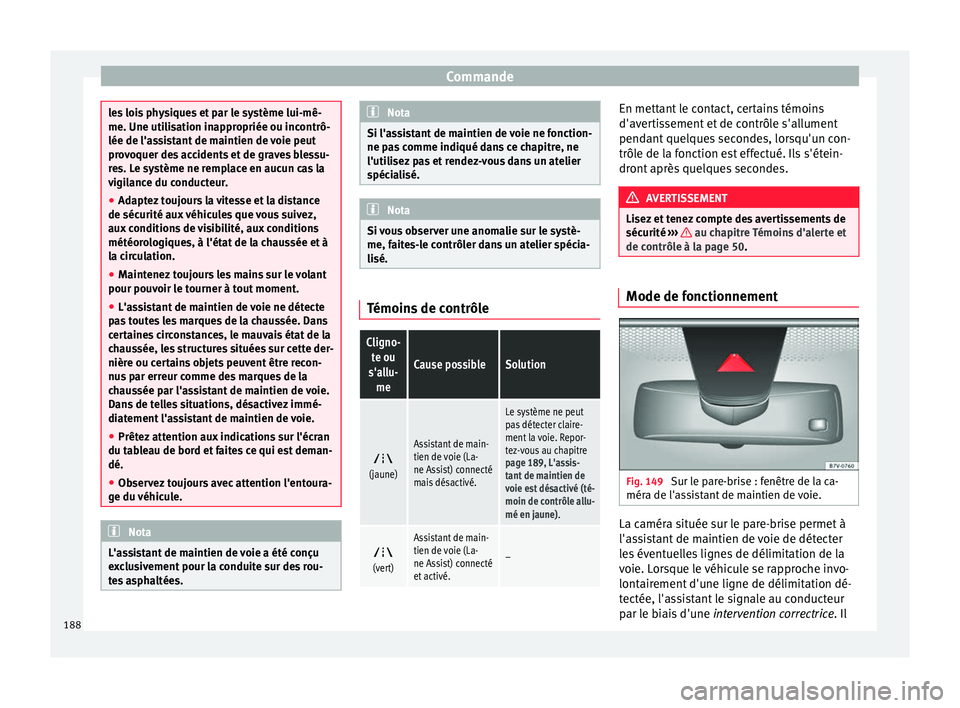 Seat Alhambra 2015 Manuel du propriétaire (in French) Commande
les lois physiques et par le système lui-mê-
me. Une utilisation inappropriée ou incontrô-
lée de l'assistant de maintien de voie peut
provoquer des accidents et de graves blessu-
re Seat Alhambra 2015 Manuel du propriétaire (in French) Commande
les lois physiques et par le système lui-mê-
me. Une utilisation inappropriée ou incontrô-
lée de l'assistant de maintien de voie peut
provoquer des accidents et de graves blessu-
re