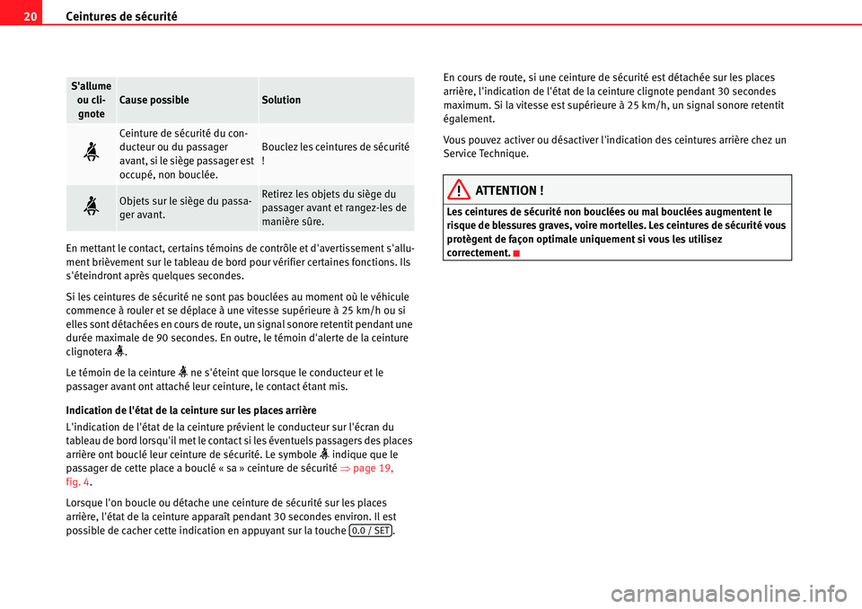 Seat Alhambra 2010 Manuel du propriétaire (in French) Ceintures de sécurité 20
En mettant le contact, certains témoins de contrôle et davertissement sallu-
ment brièvement sur le tableau de bord pour vérifier certaines fonctions. Ils
séteindro Seat Alhambra 2010 Manuel du propriétaire (in French) Ceintures de sécurité 20
En mettant le contact, certains témoins de contrôle et davertissement sallu-
ment brièvement sur le tableau de bord pour vérifier certaines fonctions. Ils
séteindro