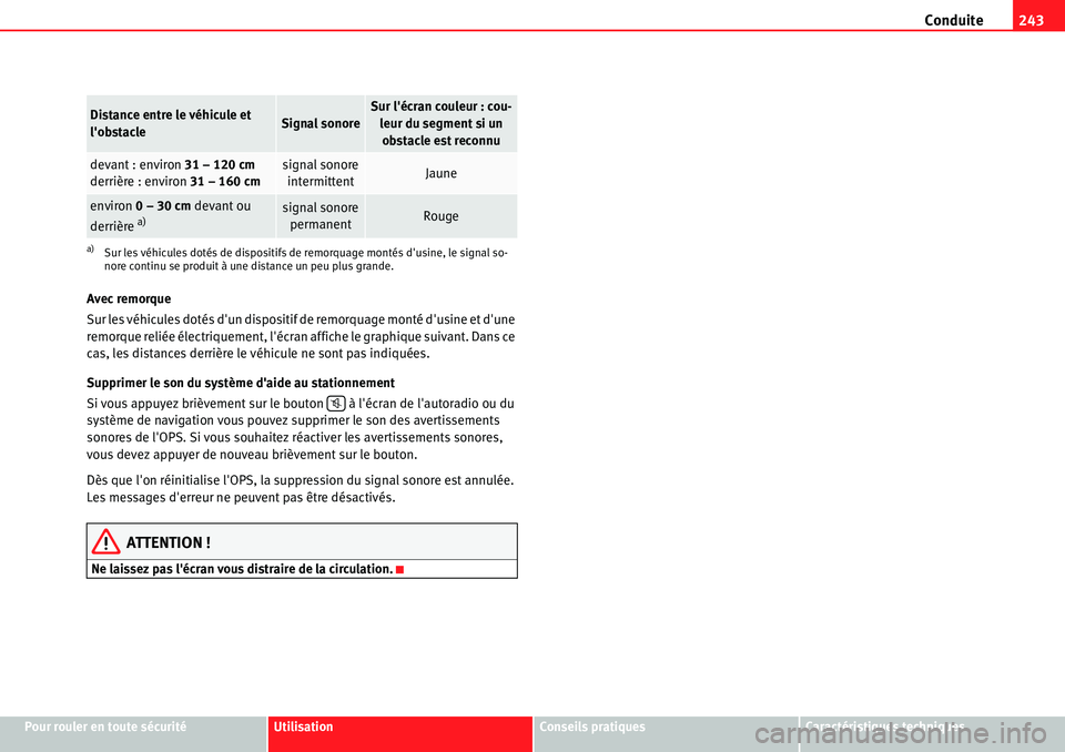 Seat Alhambra 2010  Manuel du propriétaire (in French)  Conduite243
Pour rouler en toute sécuritéUtilisationConseils pratiquesCaractéristiques techniques Avec remorque
Sur les véhicules dotés dun dispositif de remorquage monté dusine et dune 
remo